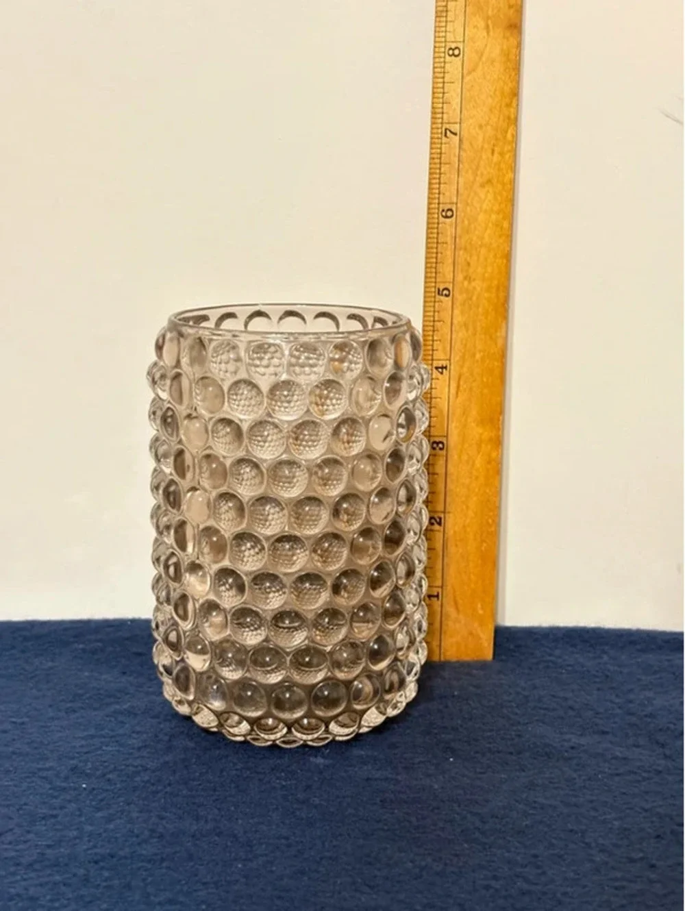 Candleholder Smoked Clear Glass All Over Pointed Hobnail